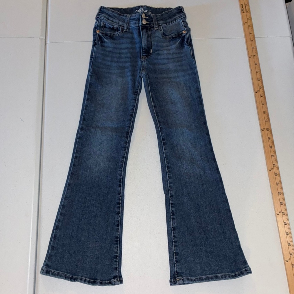 Jordache Girls Flare Jeans Dark Wash Denim Double Button Size 7